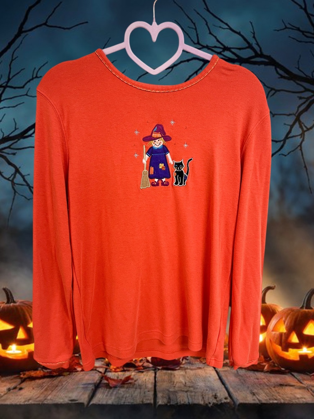 Vintage Designers Originals Studio Treat orange cutie witch patchwork shirt